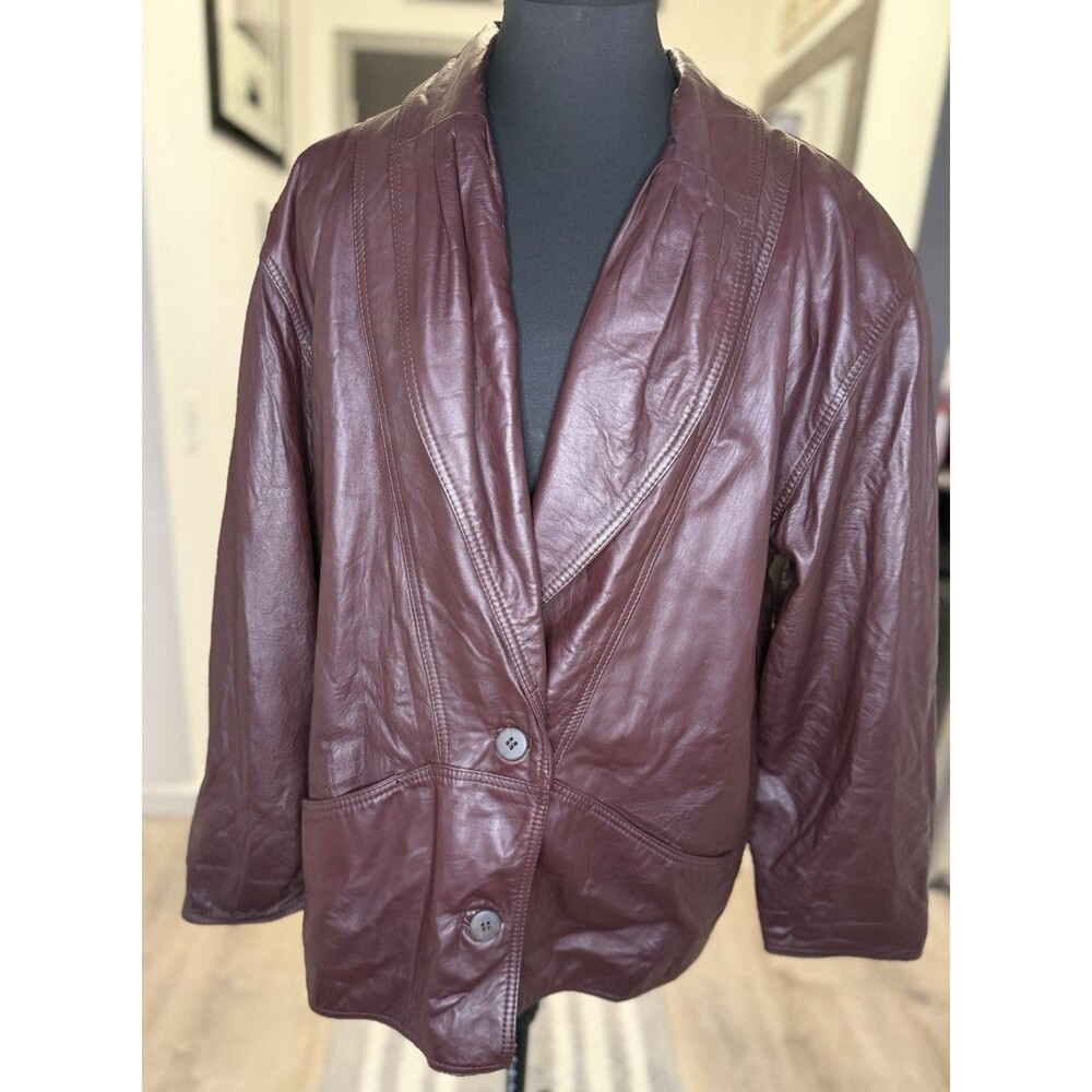 VTG Women’s BALLY Maroon Button up Leather lined Jacket Size 8 Made In ITALY